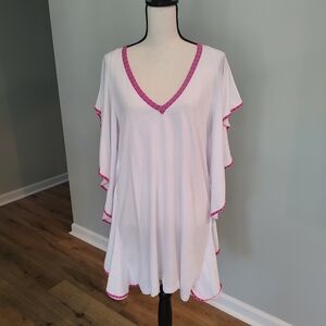 Pitusa V-neck Flutter Sleeve Mini Dress Pink Inca Trim Cotton Blend Standard